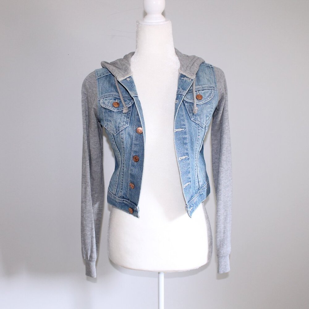 Divided by H&M Denim Jacket with Sweatshirt Sleeve and Hood Sz 2/XS